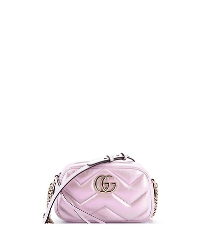 Pre-Owned Gucci Small Gg Marmont Shoulder Bag Chevron Iridescent Leather