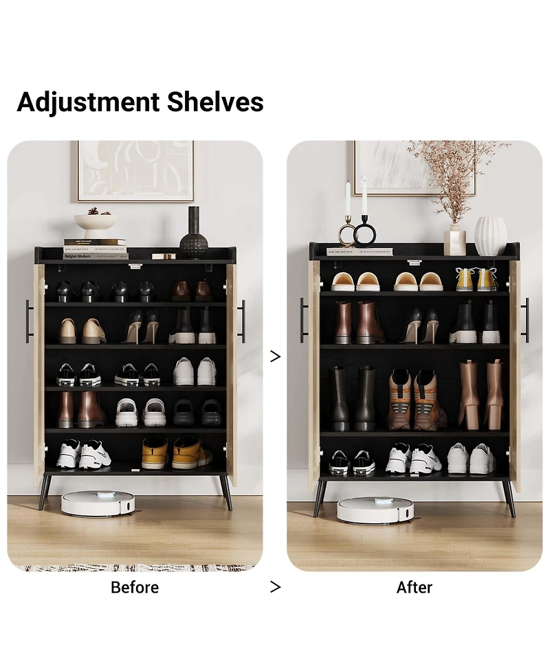 gaomon Shoe Cabinet, 6-Tier Shoe Storage Cabinet with Doors and Shelves, Farmhouse Shoe Cabinet
