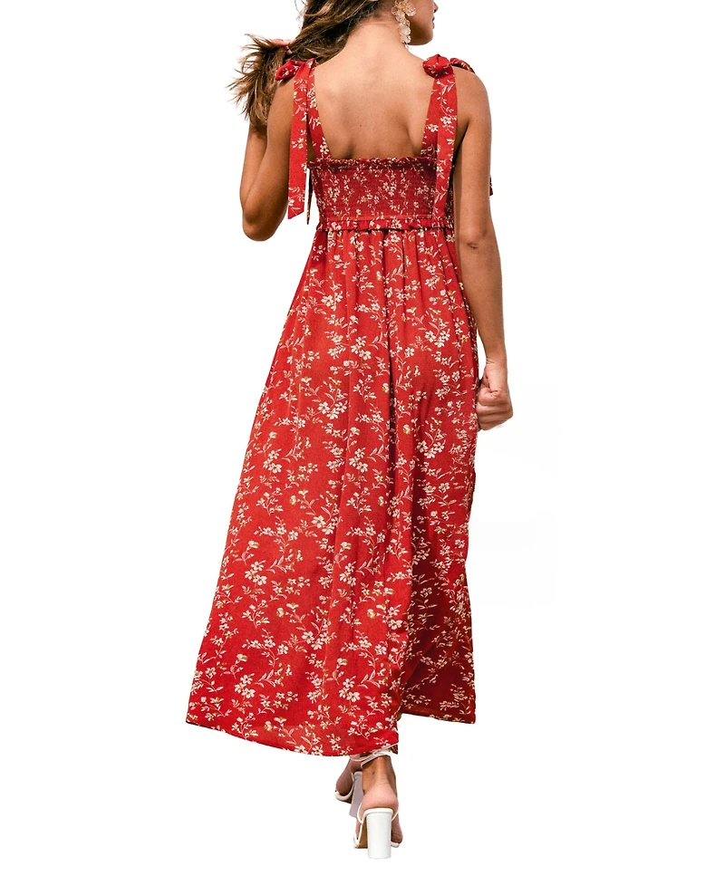 Cupshe Women's Hot Papaya Floral Maxi Beach Dress