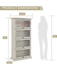 Rainsken Display Cabinet with 4 Flip up Glass Doors, 4-Tier Versatile Storage Organizer, Antique Bookcase for Office, Living Room