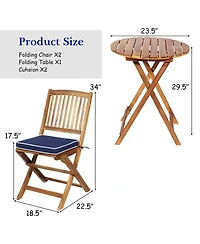 sumyeg 3-Piece Folding Patio Bistro Set with Cushions and Round Table