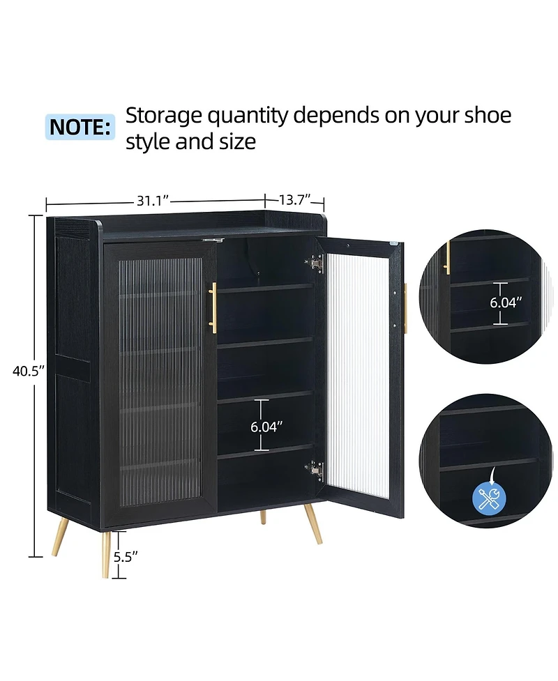 gaomon Shoe Cabinet with Glass Doors, 5-Tier Entryway Shoe Organizer Storage Rack