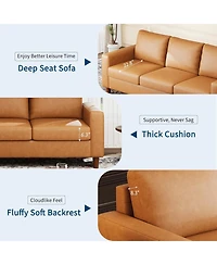 gaomon 83" Leather Sofa, Mid-Century Modern 3-Seater Couch with Cushions and Armrests