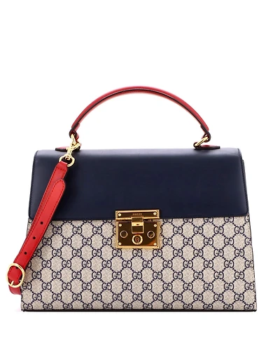 Pre-Owned Gucci Medium Padlock Top Handle Bag Gg Coated Canvas and Leather