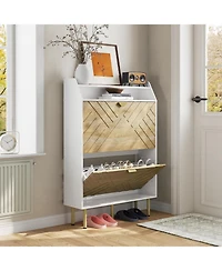 gaomon Shoe Cabinet with 2 Drawers, Slim Freestanding Shoe Storage Organizer, Wood Grain Finish, Hidden Rack