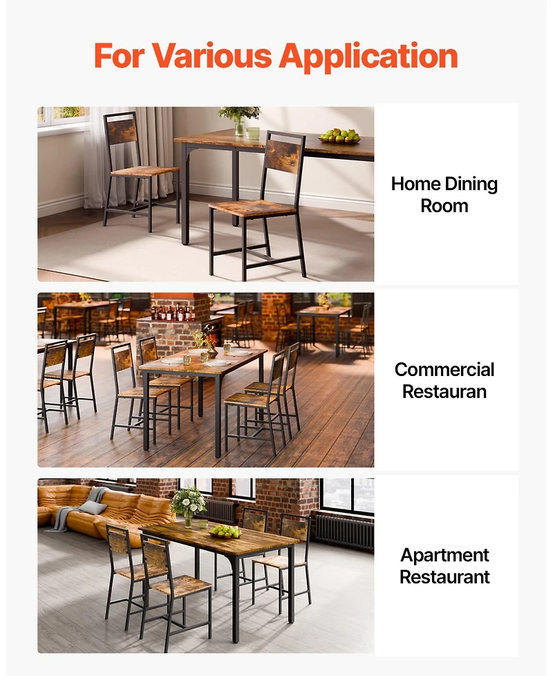 Gouun Set of 2 Farmhouse Wooden Dining Chairs with Metal Frame and Contoured Backrest