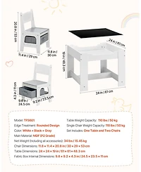 Gouun Kids Table and 2 Chairs Set with Reversible Top and Storage for Art and Learning
