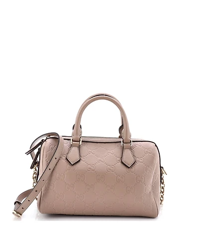 Pre-Owned Gucci Medium Emblem Boston Bag Gg Embossed Leather