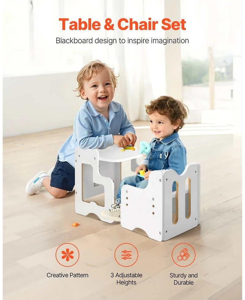Gouun Montessori Weaning Table and Chair Set 3 in 1 with Chalkboard and Adjustable Height
