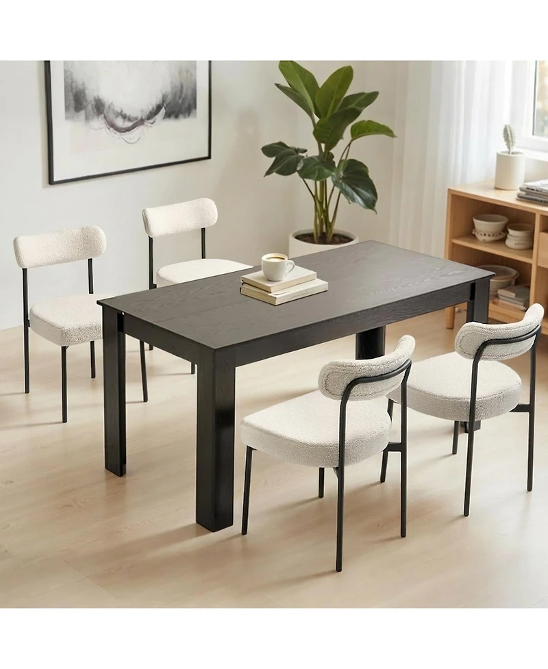 Gouun Set of 2 Mid Century Modern Boucle Upholstered Dining Chairs with Curved Backrest and Metal Legs