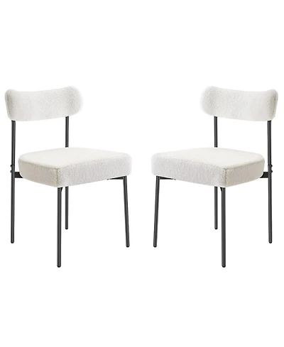 Gouun Set of 2 Mid Century Modern Boucle Upholstered Dining Chairs with Curved Backrest and Metal Legs
