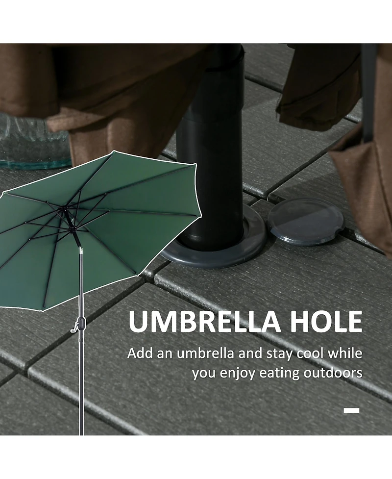 Outsunny 6 Pieces Patio Dining Set, 6 Seater Outdoor Table and Chairs, Conversation Furniture, Armrests, Loveseat Bench, Dinner Table with Umbrella Ho