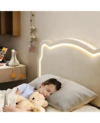 gaomon Twin Upholstered Smart Led Bed Frame with Velvet Princess Headboard and Wooden Slat Support, No Box Spring Needed