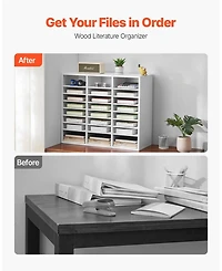 Gouun 24 Compartment Wood Literature Organizer with Adjustable Shelves
