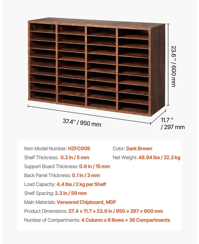 Gouun 36 Compartment Wood Literature Organizer with Removable Shelves