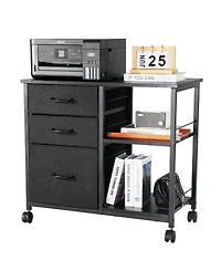 Gouun Mobile File Cabinet with 3 Fabric Drawers and 2 Open Shelves