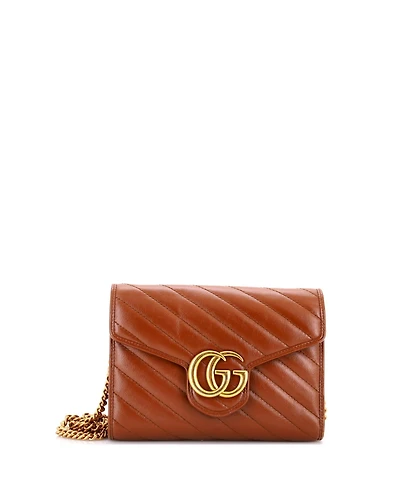 Pre-Owned Gucci Mini Gg Marmont Chain Wallet Matelasse Leather