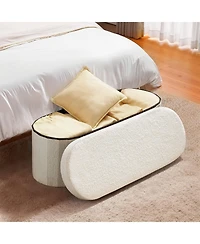 Gouun Oval Teddy Fleece Storage Ottoman Bench with Foldable Hidden Storage