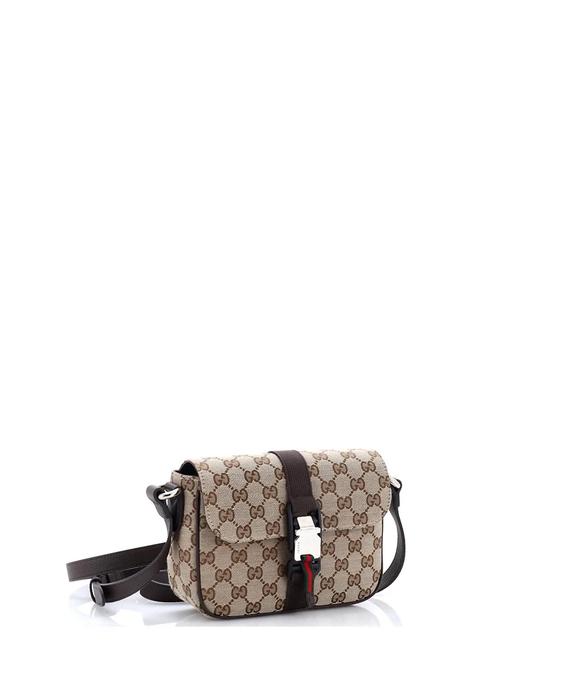 Pre-Owned Gucci Mini Buckle Flap Crossbody Bag Gg Canvas
