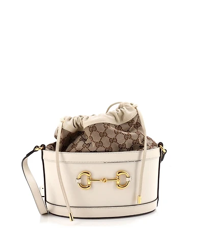 Pre-Owned Gucci Small Horsebit 1955 Bucket Crossbody Bag Leather and Gg Canvas