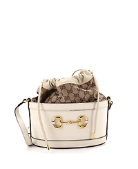 Pre-Owned Gucci Small Horsebit 1955 Bucket Crossbody Bag Leather and Gg Canvas