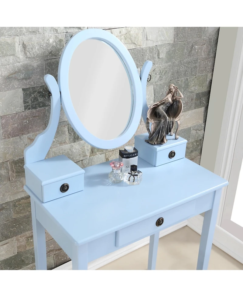 Rainsken Wood Makeup Vanity Desk and Stool Set