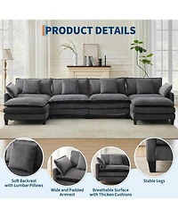gaomon 146.5" Modular Sectional Sofa, U-Shaped Couch with 2 Ottomans, Corduroy Cloud Sofa