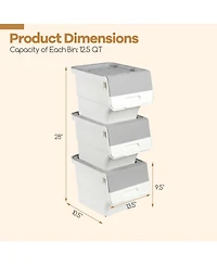 Sugift 3 Pieces Storage Bins on Wheels Stackable Plastic Boxes with Stay-Open Lid.