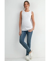 Hello Miz Maternity Ribbed Henley Tank Top Fitted Nursing Friendly