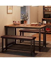gaomon Kitchen Table Set with 2 Upholstered Benches for 4, Dining Room Metal and Wood Rectangular Table Set for Small Space, Apartment