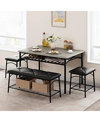 gaomon Dining Table with Benches, Kitchen Table Set for 4, Dining Room Table Set with Upholstered Bench and Square Stools