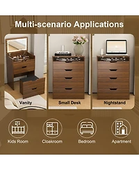 Rainsken 3-in-1 Vanity Desk with Lighted Mirror & Cushioned Tool, Flip Top Makeup Dressing Table for Cloakroom, Bedroom (23.62"L, Walnut)