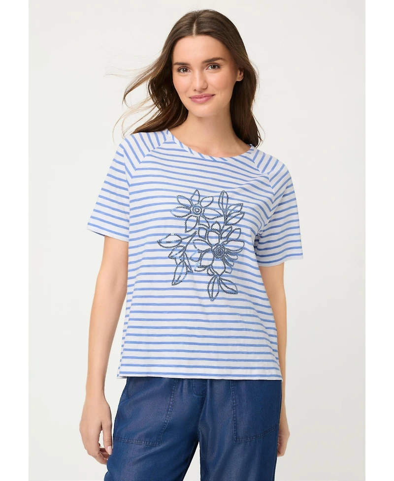 Olsen Women's Sequin Floral Stripe T-Shirt