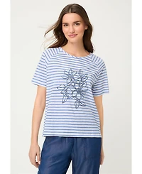 Olsen Women's Sequin Floral Stripe T-Shirt
