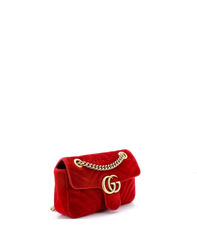 Pre-Owned Gucci Small Gg Marmont Flap Bag Matelasse Velvet