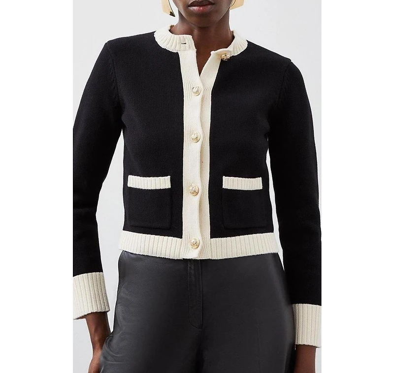 Karen Millen Women's Cotton Cropped Knit Boxy Cardigan