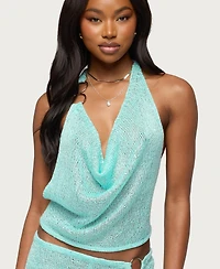 Edikted Women's Sarina Sequin Knit Backless Halter Top