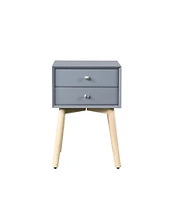 Rainsken 1 Pc Rubber Wood & Mdf Mid Century Modern Nightstand with 2 Drawers Storage Bedside Table