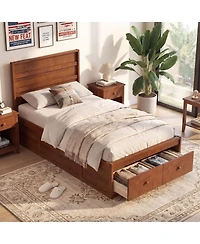 Gymax Twin Bed Frame w/Storage Drawers Headboard Wooden SlatandEnclosed Base