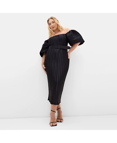 City Chic Women's Krista Pleat Midi Dress