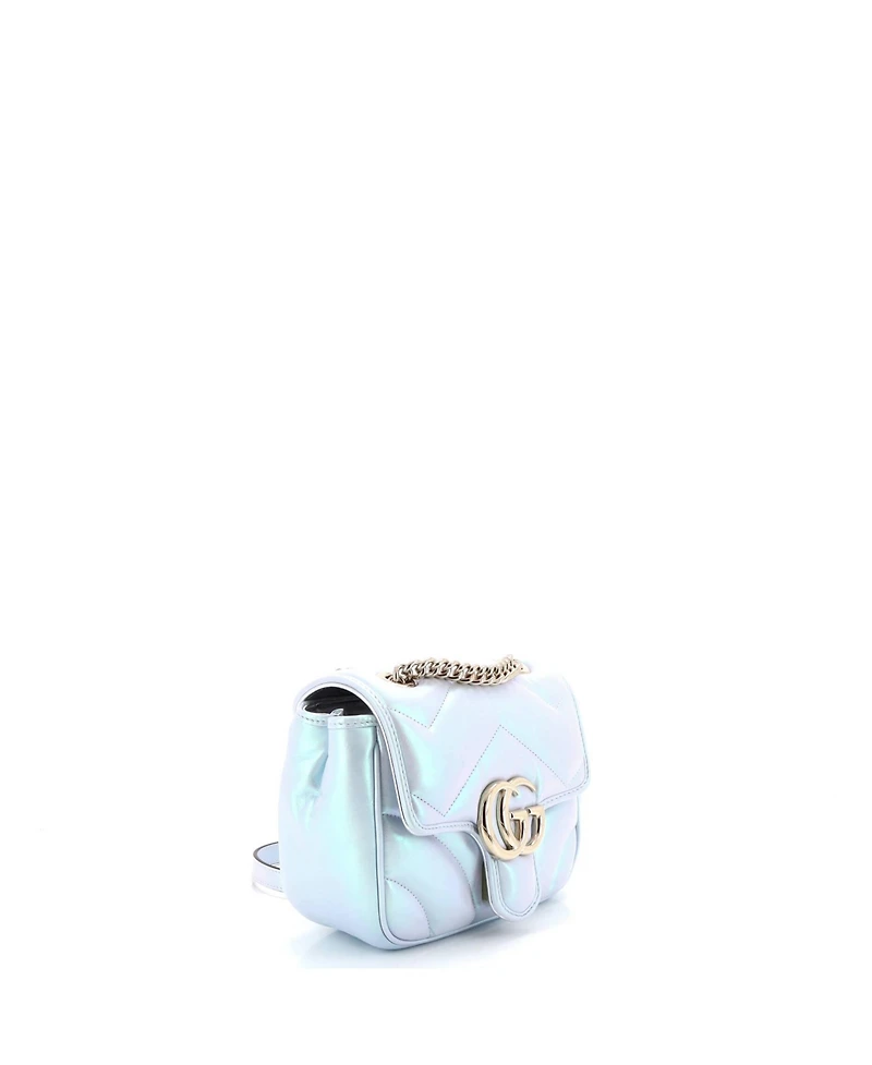 Pre-Owned Gucci Mini Gg Marmont Square Flap Bag Chevron Iridescent Leather
