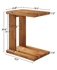 Rainsken Solid Wood C-Shaped Nightstand, Minimalist Bedside Table, 2-Tier End Table for Living Room, Bedroom