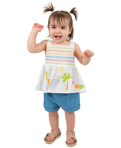 Rare Editions Baby Girls' Clipped Dot Animal Embroidered Top and Shorts, 2-Piece Set