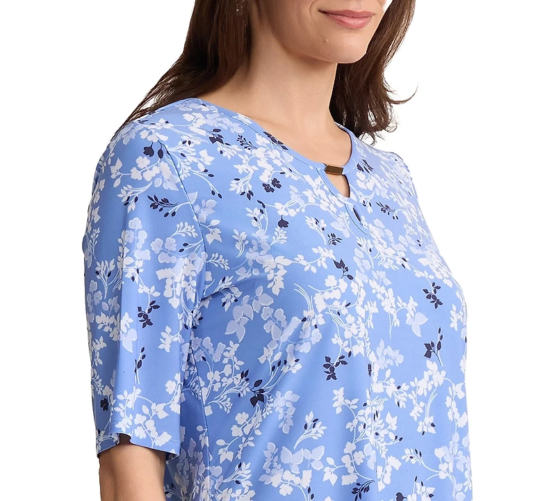 Jones New York Women's Printed Double Keyhole Top