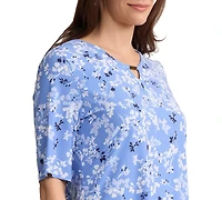 Jones New York Women's Printed Double Keyhole Top
