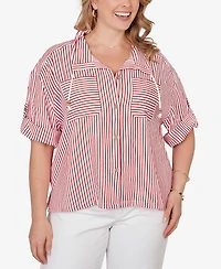 Ruby Rd. Plus Beaded Seersucker Portrait Collar Jacket