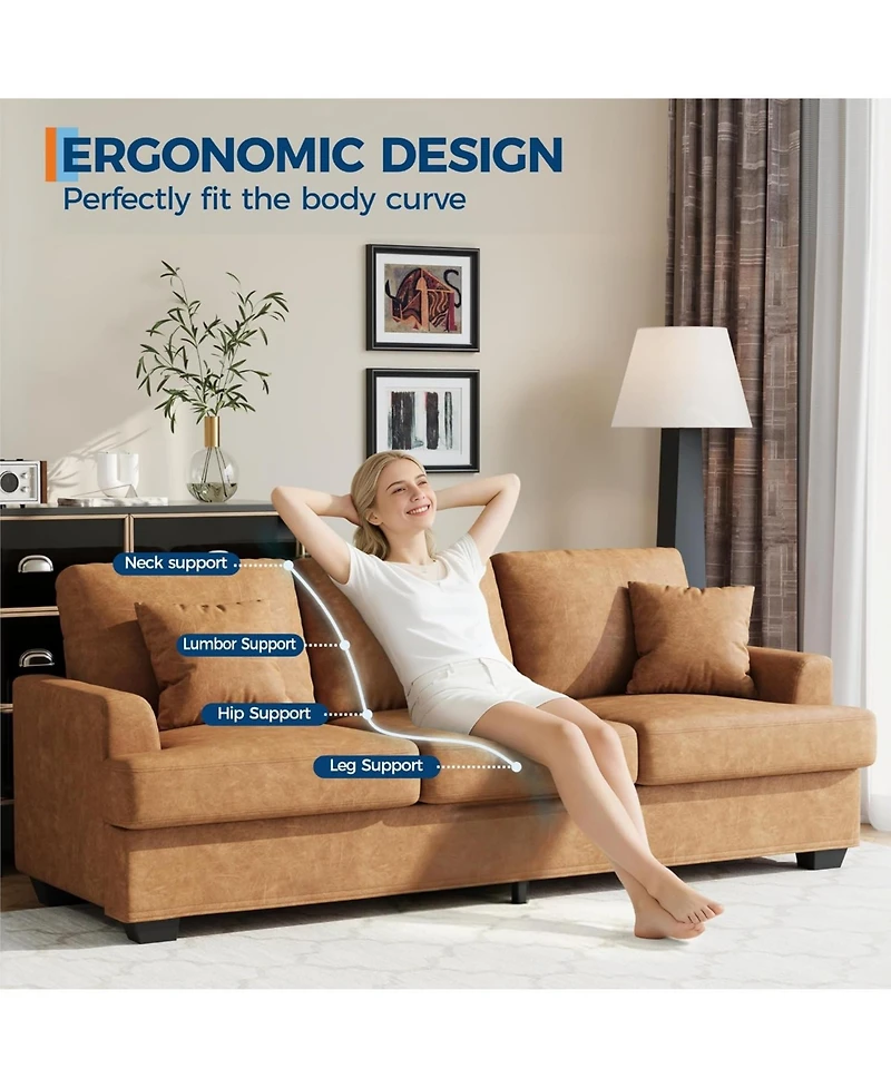 gaomon 86" Faux Leather Sofa, Modern Deep Seat Couch with Pillows and Removable Cover