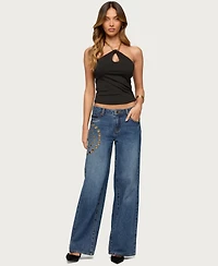 Edikted Women's Alizie Beaded Chain Keyhole Halter Top