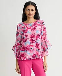 Kasper Women's Printed Ruffle-Sleeve Blouse, Regular & Petite