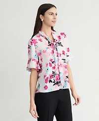 Kasper Women's Printed Ruffle-Sleeve Blouse